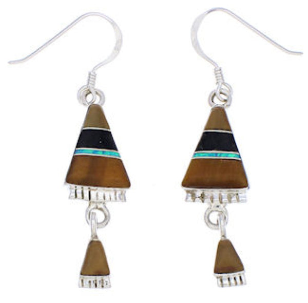 Sterling Silver Multicolor Inlay Hook Dangle Earrings FX31316